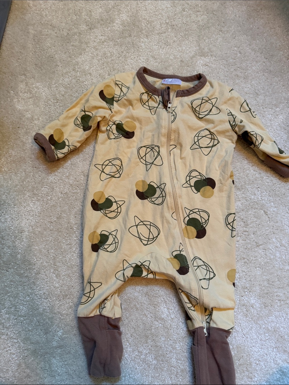 Neutral Beige Footed One-Piece Romper with Green & Brown Accents by
